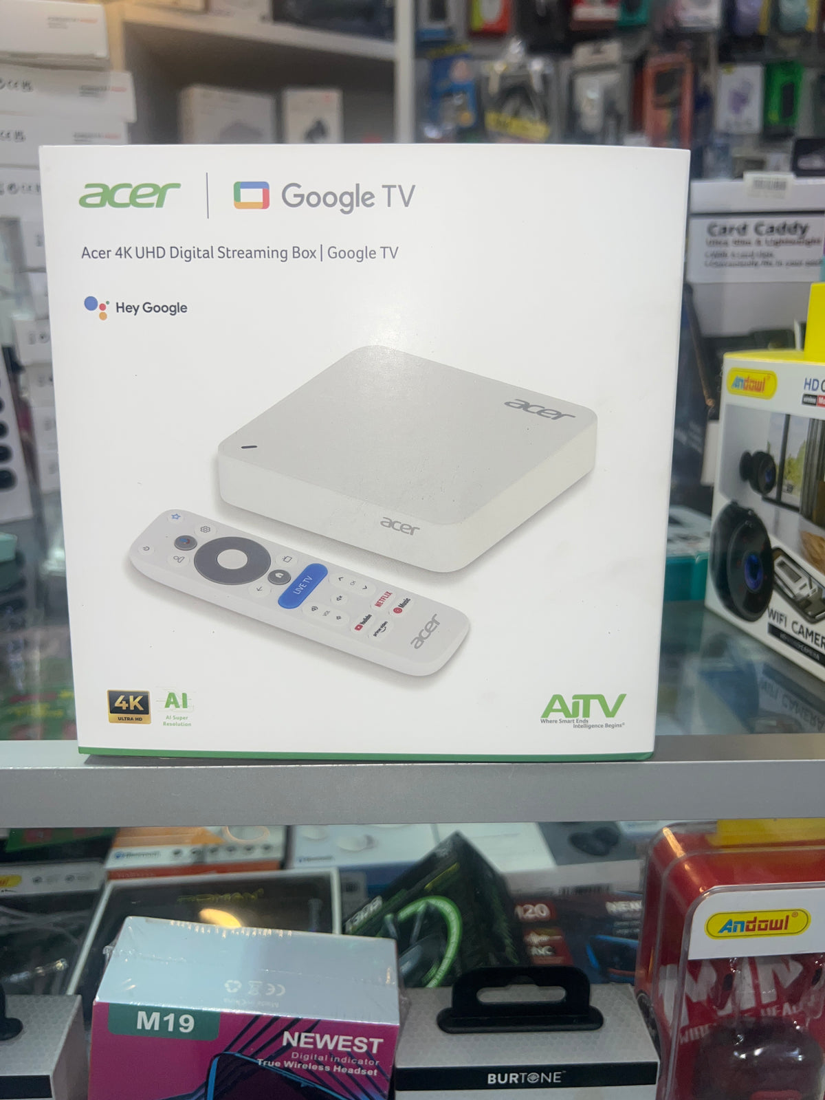 Front of Acer 4K UHD Google TV streaming box packaging