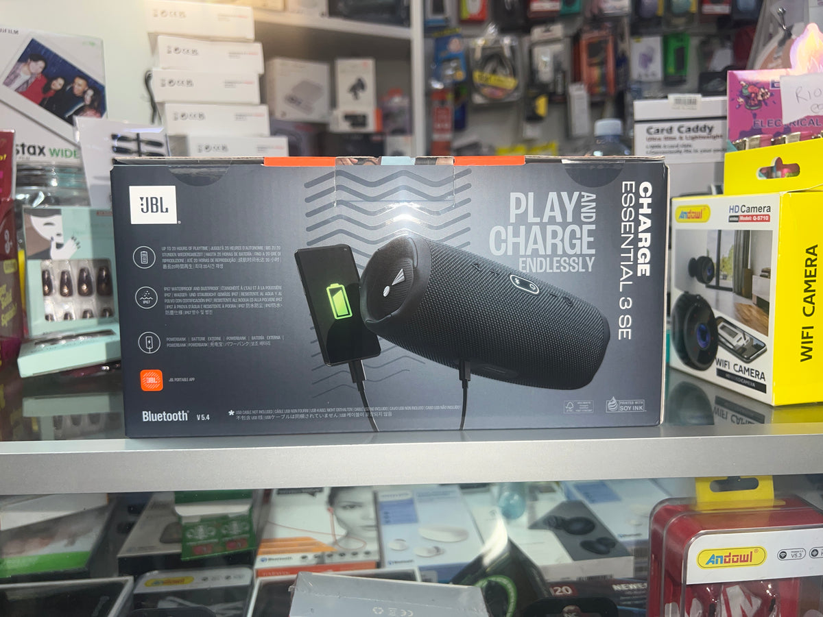 Back of JBL Charge Essential 3 SE speaker box