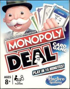 Monopoly Deal card game box and cards