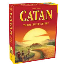 Catan strategy board game box and game components